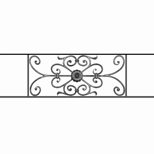 Appui de fenêtre type AF009 à sceller dans votre tableau de fenêtre. Longueur finie de 1120mm et Hauteur finie de 320mm. Convient pour les tableaux de fenêtre de 1020mm. 50mm de scellement sont prévue de chaque côté. Main courante laminée de 1020mm de long en fer forgé sur le dessus. Motif au centre de 700mm de long par 300mm de haut. Le reste de la structure est en acier carré plein de 12mm de section.