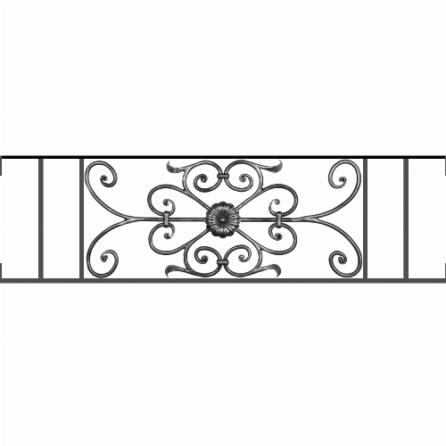 Appui de fenêtre type AF009 à visser dans votre tableau de fenêtre. Longueur finie de 1120mm et Hauteur finie de 320mm. Convient pour les tableaux de fenêtre de 1120mm. Main courante laminée de 1120mm de long en fer forgé sur le dessus. Motif au centre de 700mm de long par 300mm de haut. Le reste de la structure est en acier carré plein de 12mm de section.