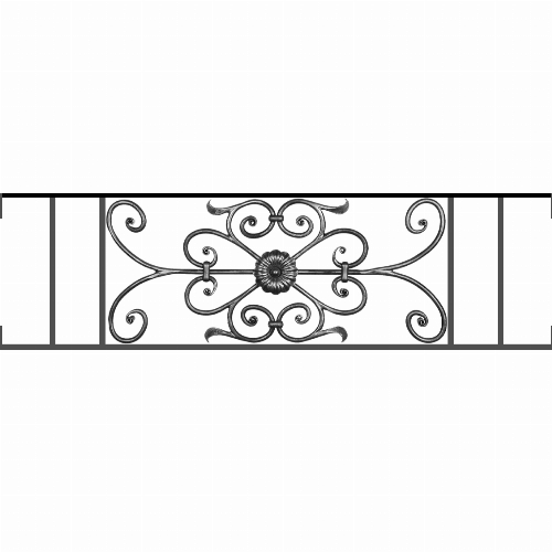 Appui de fenêtre type AF009 à visser dans votre tableau de fenêtre. Longueur finie de 1130mm et Hauteur finie de 320mm. Convient pour les tableaux de fenêtre de 1130mm. Main courante laminée de 1130mm de long en fer forgé sur le dessus. Motif au centre de 700mm de long par 300mm de haut. Le reste de la structure est en acier carré plein de 12mm de section.