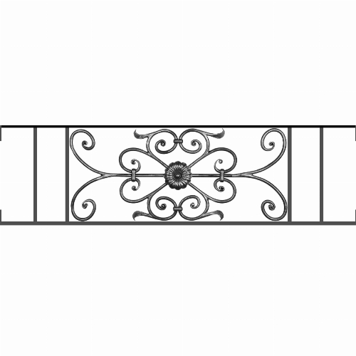 Appui de fenêtre type AF009 à visser dans votre tableau de fenêtre. Longueur finie de 1140mm et Hauteur finie de 320mm. Convient pour les tableaux de fenêtre de 1140mm. Main courante laminée de 1140mm de long en fer forgé sur le dessus. Motif au centre de 700mm de long par 300mm de haut. Le reste de la structure est en acier carré plein de 12mm de section.