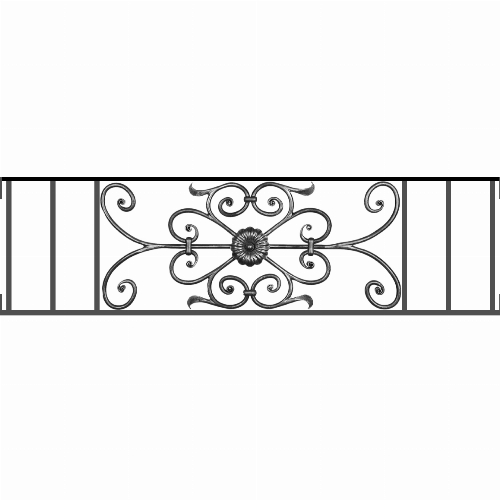 Appui de fenêtre type AF009 à visser dans votre tableau de fenêtre. Longueur finie de 1160mm et Hauteur finie de 320mm. Convient pour les tableaux de fenêtre de 1160mm. Main courante laminée de 1160mm de long en fer forgé sur le dessus. Motif au centre de 700mm de long par 300mm de haut. Le reste de la structure est en acier carré plein de 12mm de section.