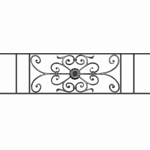 Appui de fenêtre type AF009 à sceller dans votre tableau de fenêtre. Longueur finie de 1170mm et Hauteur finie de 320mm. Convient pour les tableaux de fenêtre de 1070mm. 50mm de scellement sont prévue de chaque côté. Main courante laminée de 1070mm de long en fer forgé sur le dessus. Motif au centre de 700mm de long par 300mm de haut. Le reste de la structure est en acier carré plein de 12mm de section.