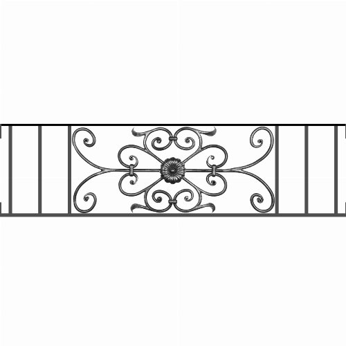 Appui de fenêtre type AF009 à visser dans votre tableau de fenêtre. Longueur finie de 1190mm et Hauteur finie de 320mm. Convient pour les tableaux de fenêtre de 1190mm. Main courante laminée de 1190mm de long en fer forgé sur le dessus. Motif au centre de 700mm de long par 300mm de haut. Le reste de la structure est en acier carré plein de 12mm de section.