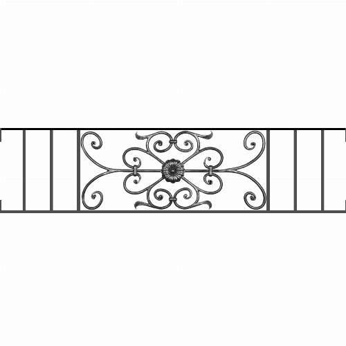 Appui de fenêtre type AF009 à visser dans votre tableau de fenêtre. Longueur finie de 1300mm et Hauteur finie de 320mm. Convient pour les tableaux de fenêtre de 1300mm. Main courante laminée de 1300mm de long en fer forgé sur le dessus. Motif au centre de 700mm de long par 300mm de haut. Le reste de la structure est en acier carré plein de 12mm de section.