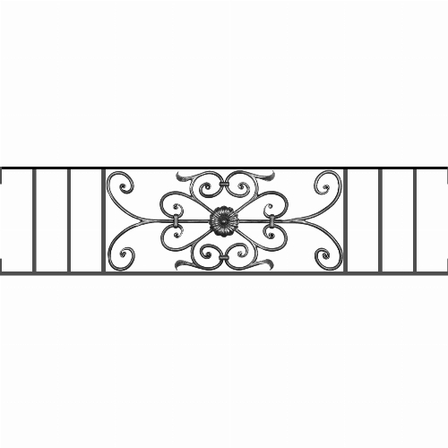 Appui de fenêtre type AF009 à visser dans votre tableau de fenêtre. Longueur finie de 1320mm et Hauteur finie de 320mm. Convient pour les tableaux de fenêtre de 1320mm. Main courante laminée de 1320mm de long en fer forgé sur le dessus. Motif au centre de 700mm de long par 300mm de haut. Le reste de la structure est en acier carré plein de 12mm de section.