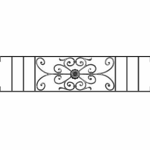 Appui de fenêtre type AF009 à visser dans votre tableau de fenêtre. Longueur finie de 1330mm et Hauteur finie de 320mm. Convient pour les tableaux de fenêtre de 1330mm. Main courante laminée de 1330mm de long en fer forgé sur le dessus. Motif au centre de 700mm de long par 300mm de haut. Le reste de la structure est en acier carré plein de 12mm de section.