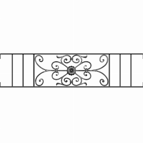 Appui de fenêtre type AF009 à visser dans votre tableau de fenêtre. Longueur finie de 1350mm et Hauteur finie de 320mm. Convient pour les tableaux de fenêtre de 1350mm. Main courante laminée de 1350mm de long en fer forgé sur le dessus. Motif au centre de 700mm de long par 300mm de haut. Le reste de la structure est en acier carré plein de 12mm de section.