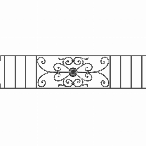Appui de fenêtre type AF009 à visser dans votre tableau de fenêtre. Longueur finie de 1410mm et Hauteur finie de 320mm. Convient pour les tableaux de fenêtre de 1410mm. Main courante laminée de 1410mm de long en fer forgé sur le dessus. Motif au centre de 700mm de long par 300mm de haut. Le reste de la structure est en acier carré plein de 12mm de section.