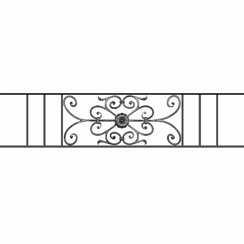 Appui de fenêtre type AF009 à sceller dans votre tableau de fenêtre. Longueur finie de 1440mm et Hauteur finie de 320mm. Convient pour les tableaux de fenêtre de 1340mm. 50mm de scellement sont prévue de chaque côté. Main courante laminée de 1340mm de long en fer forgé sur le dessus. Motif au centre de 700mm de long par 300mm de haut. Le reste de la structure est en acier carré plein de 12mm de section.