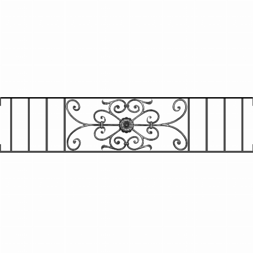 Appui de fenêtre type AF009 à visser dans votre tableau de fenêtre. Longueur finie de 1450mm et Hauteur finie de 320mm. Convient pour les tableaux de fenêtre de 1450mm. Main courante laminée de 1450mm de long en fer forgé sur le dessus. Motif au centre de 700mm de long par 300mm de haut. Le reste de la structure est en acier carré plein de 12mm de section.