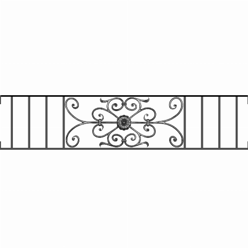 Appui de fenêtre type AF009 à visser dans votre tableau de fenêtre. Longueur finie de 1460mm et Hauteur finie de 320mm. Convient pour les tableaux de fenêtre de 1460mm. Main courante laminée de 1460mm de long en fer forgé sur le dessus. Motif au centre de 700mm de long par 300mm de haut. Le reste de la structure est en acier carré plein de 12mm de section.