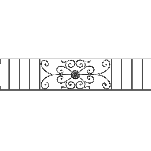 Appui de fenêtre type AF009 à visser dans votre tableau de fenêtre. Longueur finie de 1500mm et Hauteur finie de 320mm. Convient pour les tableaux de fenêtre de 1500mm. Main courante laminée de 1500mm de long en fer forgé sur le dessus. Motif au centre de 700mm de long par 300mm de haut. Le reste de la structure est en acier carré plein de 12mm de section.