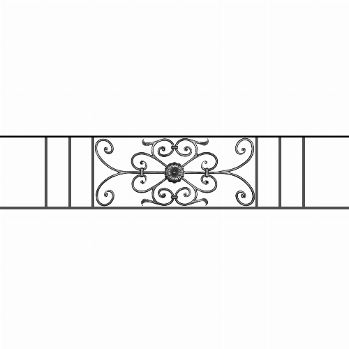 Appui de fenêtre type AF009 à sceller dans votre tableau de fenêtre. Longueur finie de 1520mm et Hauteur finie de 320mm. Convient pour les tableaux de fenêtre de 1420mm. 50mm de scellement sont prévue de chaque côté. Main courante laminée de 1420mm de long en fer forgé sur le dessus. Motif au centre de 700mm de long par 300mm de haut. Le reste de la structure est en acier carré plein de 12mm de section.