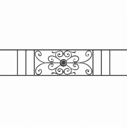 Appui de fenêtre type AF009 à sceller dans votre tableau de fenêtre. Longueur finie de 1540mm et Hauteur finie de 320mm. Convient pour les tableaux de fenêtre de 1440mm. 50mm de scellement sont prévue de chaque côté. Main courante laminée de 1440mm de long en fer forgé sur le dessus. Motif au centre de 700mm de long par 300mm de haut. Le reste de la structure est en acier carré plein de 12mm de section.