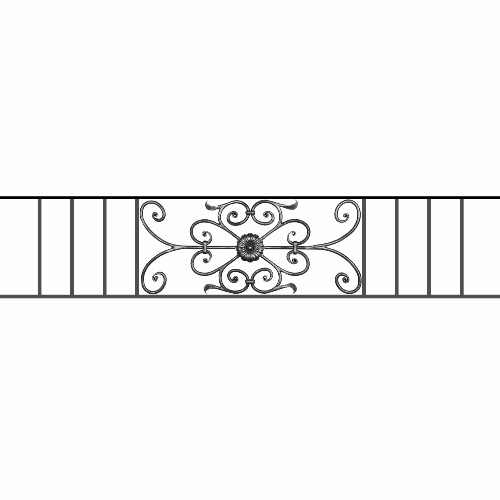 Appui de fenêtre type AF009 à sceller dans votre tableau de fenêtre. Longueur finie de 1570mm et Hauteur finie de 320mm. Convient pour les tableaux de fenêtre de 1470mm. 50mm de scellement sont prévue de chaque côté. Main courante laminée de 1470mm de long en fer forgé sur le dessus. Motif au centre de 700mm de long par 300mm de haut. Le reste de la structure est en acier carré plein de 12mm de section.