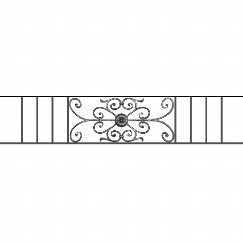Appui de fenêtre type AF009 à sceller dans votre tableau de fenêtre. Longueur finie de 1610mm et Hauteur finie de 320mm. Convient pour les tableaux de fenêtre de 1510mm. 50mm de scellement sont prévue de chaque côté. Main courante laminée de 1510mm de long en fer forgé sur le dessus. Motif au centre de 700mm de long par 300mm de haut. Le reste de la structure est en acier carré plein de 12mm de section.