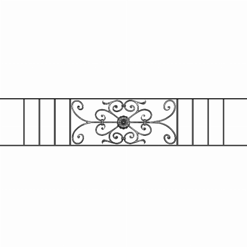 Appui de fenêtre type AF009 à sceller dans votre tableau de fenêtre. Longueur finie de 1640mm et Hauteur finie de 320mm. Convient pour les tableaux de fenêtre de 1540mm. 50mm de scellement sont prévue de chaque côté. Main courante laminée de 1540mm de long en fer forgé sur le dessus. Motif au centre de 700mm de long par 300mm de haut. Le reste de la structure est en acier carré plein de 12mm de section.