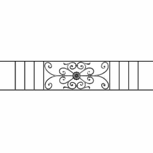 Appui de fenêtre type AF009 à sceller dans votre tableau de fenêtre. Longueur finie de 1650mm et Hauteur finie de 320mm. Convient pour les tableaux de fenêtre de 1550mm. 50mm de scellement sont prévue de chaque côté. Main courante laminée de 1550mm de long en fer forgé sur le dessus. Motif au centre de 700mm de long par 300mm de haut. Le reste de la structure est en acier carré plein de 12mm de section.