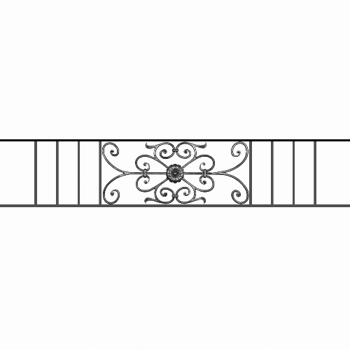 Appui de fenêtre type AF009 à sceller dans votre tableau de fenêtre. Longueur finie de 1660mm et Hauteur finie de 320mm. Convient pour les tableaux de fenêtre de 1560mm. 50mm de scellement sont prévue de chaque côté. Main courante laminée de 1560mm de long en fer forgé sur le dessus. Motif au centre de 700mm de long par 300mm de haut. Le reste de la structure est en acier carré plein de 12mm de section.