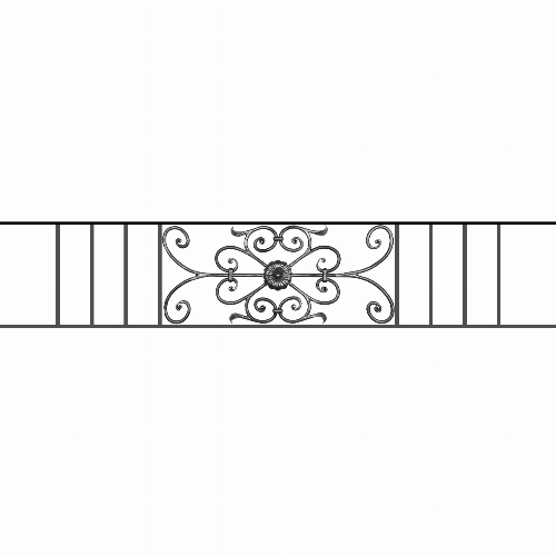 Appui de fenêtre type AF009 à sceller dans votre tableau de fenêtre. Longueur finie de 1670mm et Hauteur finie de 320mm. Convient pour les tableaux de fenêtre de 1570mm. 50mm de scellement sont prévue de chaque côté. Main courante laminée de 1570mm de long en fer forgé sur le dessus. Motif au centre de 700mm de long par 300mm de haut. Le reste de la structure est en acier carré plein de 12mm de section.