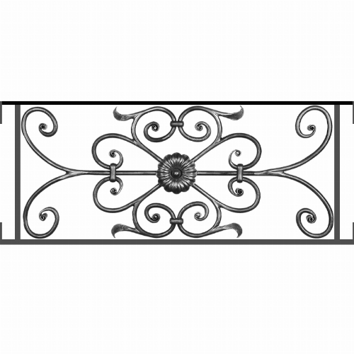 Appui de fenêtre type AF009 à visser dans votre tableau de fenêtre. Longueur finie de 790mm et Hauteur finie de 320mm. Convient pour les tableaux de fenêtre de 790mm. Main courante laminée de 790mm de long en fer forgé sur le dessus. Motif au centre de 700mm de long par 300mm de haut. Le reste de la structure est en acier carré plein de 12mm de section.