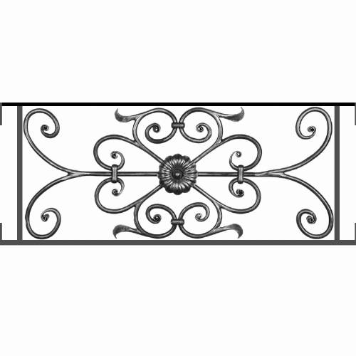Appui de fenêtre type AF009 à visser dans votre tableau de fenêtre. Longueur finie de 800mm et Hauteur finie de 320mm. Convient pour les tableaux de fenêtre de 800mm. Main courante laminée de 800mm de long en fer forgé sur le dessus. Motif au centre de 700mm de long par 300mm de haut. Le reste de la structure est en acier carré plein de 12mm de section.