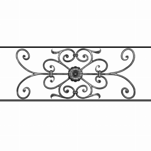 Appui de fenêtre type AF009 à sceller dans votre tableau de fenêtre. Longueur finie de 880mm et Hauteur finie de 320mm. Convient pour les tableaux de fenêtre de 780mm. 50mm de scellement sont prévue de chaque côté. Main courante laminée de 780mm de long en fer forgé sur le dessus. Motif au centre de 700mm de long par 300mm de haut. Le reste de la structure est en acier carré plein de 12mm de section.