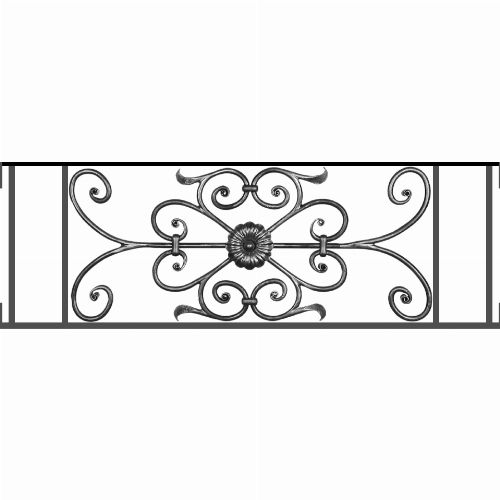 Appui de fenêtre type AF009 à visser dans votre tableau de fenêtre. Longueur finie de 960mm et Hauteur finie de 320mm. Convient pour les tableaux de fenêtre de 960mm. Main courante laminée de 960mm de long en fer forgé sur le dessus. Motif au centre de 700mm de long par 300mm de haut. Le reste de la structure est en acier carré plein de 12mm de section.