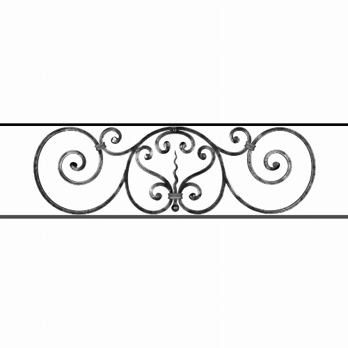 Appui de fenêtre type AF011 à sceller dans votre tableau de fenêtre. Longueur finie de 1060mm et Hauteur finie de 290mm. Convient pour les tableaux de fenêtre de 960mm. 50mm de scellement sont prévue de chaque côté. Main courante laminée de 960mm de long en fer forgé sur le dessus. Motif au centre de 860mm de long par 270mm de haut. Le reste de la structure est en acier carré plein de 12mm de section.