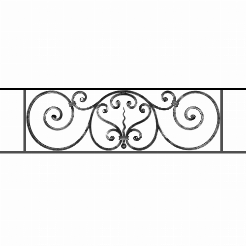 Appui de fenêtre type AF011 à sceller dans votre tableau de fenêtre. Longueur finie de 1090mm et Hauteur finie de 290mm. Convient pour les tableaux de fenêtre de 990mm. 50mm de scellement sont prévue de chaque côté. Main courante laminée de 990mm de long en fer forgé sur le dessus. Motif au centre de 860mm de long par 270mm de haut. Le reste de la structure est en acier carré plein de 12mm de section.