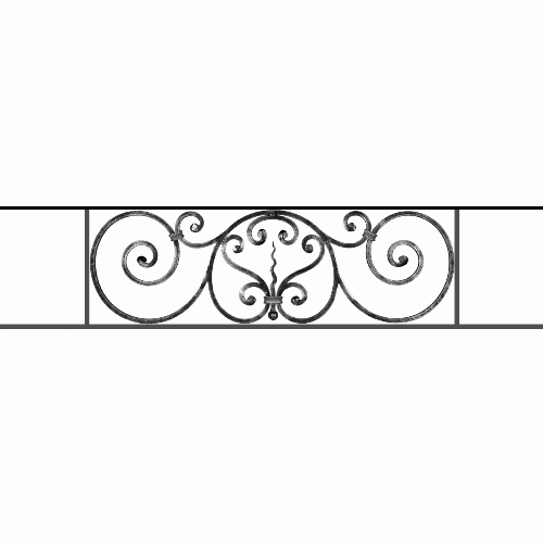 Appui de fenêtre type AF011 à sceller dans votre tableau de fenêtre. Longueur finie de 1280mm et Hauteur finie de 290mm. Convient pour les tableaux de fenêtre de 1180mm. 50mm de scellement sont prévue de chaque côté. Main courante laminée de 1180mm de long en fer forgé sur le dessus. Motif au centre de 860mm de long par 270mm de haut. Le reste de la structure est en acier carré plein de 12mm de section.