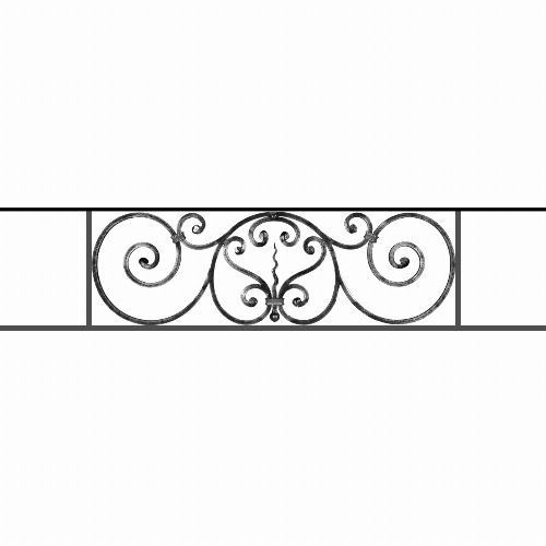 Appui de fenêtre type AF011 à sceller dans votre tableau de fenêtre. Longueur finie de 1290mm et Hauteur finie de 290mm. Convient pour les tableaux de fenêtre de 1190mm. 50mm de scellement sont prévue de chaque côté. Main courante laminée de 1190mm de long en fer forgé sur le dessus. Motif au centre de 860mm de long par 270mm de haut. Le reste de la structure est en acier carré plein de 12mm de section.