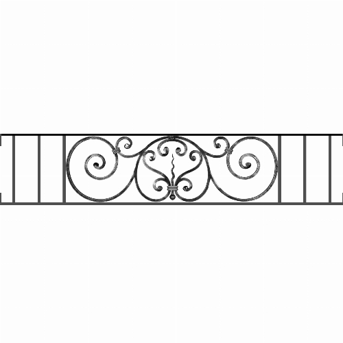 Appui de fenêtre type AF011 à visser dans votre tableau de fenêtre. Longueur finie de 1390mm et Hauteur finie de 290mm. Convient pour les tableaux de fenêtre de 1390mm. Main courante laminée de 1390mm de long en fer forgé sur le dessus. Motif au centre de 860mm de long par 270mm de haut. Le reste de la structure est en acier carré plein de 12mm de section.