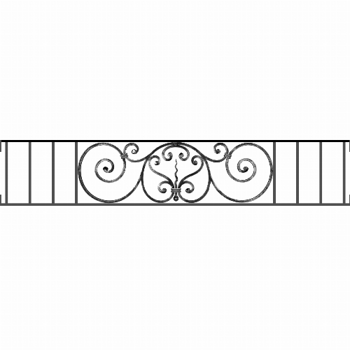 Appui de fenêtre type AF011 à visser dans votre tableau de fenêtre. Longueur finie de 1540mm et Hauteur finie de 290mm. Convient pour les tableaux de fenêtre de 1540mm. Main courante laminée de 1540mm de long en fer forgé sur le dessus. Motif au centre de 860mm de long par 270mm de haut. Le reste de la structure est en acier carré plein de 12mm de section.