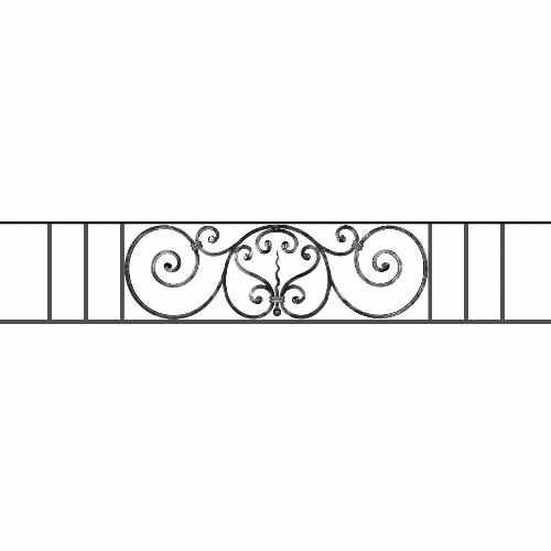 Appui de fenêtre type AF011 à sceller dans votre tableau de fenêtre. Longueur finie de 1560mm et Hauteur finie de 290mm. Convient pour les tableaux de fenêtre de 1460mm. 50mm de scellement sont prévue de chaque côté. Main courante laminée de 1460mm de long en fer forgé sur le dessus. Motif au centre de 860mm de long par 270mm de haut. Le reste de la structure est en acier carré plein de 12mm de section.