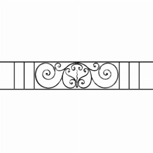 Appui de fenêtre type AF011 à sceller dans votre tableau de fenêtre. Longueur finie de 1570mm et Hauteur finie de 290mm. Convient pour les tableaux de fenêtre de 1470mm. 50mm de scellement sont prévue de chaque côté. Main courante laminée de 1470mm de long en fer forgé sur le dessus. Motif au centre de 860mm de long par 270mm de haut. Le reste de la structure est en acier carré plein de 12mm de section.