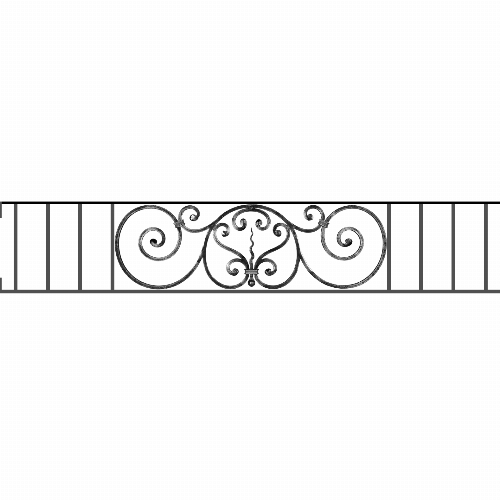 Appui de fenêtre type AF011 à visser dans votre tableau de fenêtre. Longueur finie de 1580mm et Hauteur finie de 290mm. Convient pour les tableaux de fenêtre de 1580mm. Main courante laminée de 1580mm de long en fer forgé sur le dessus. Motif au centre de 860mm de long par 270mm de haut. Le reste de la structure est en acier carré plein de 12mm de section.