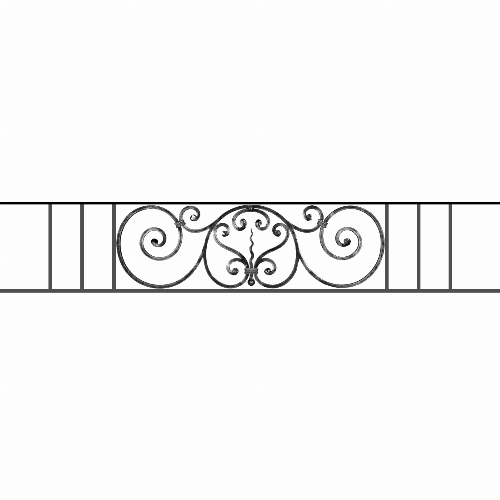 Appui de fenêtre type AF011 à sceller dans votre tableau de fenêtre. Longueur finie de 1600mm et Hauteur finie de 290mm. Convient pour les tableaux de fenêtre de 1500mm. 50mm de scellement sont prévue de chaque côté. Main courante laminée de 1500mm de long en fer forgé sur le dessus. Motif au centre de 860mm de long par 270mm de haut. Le reste de la structure est en acier carré plein de 12mm de section.