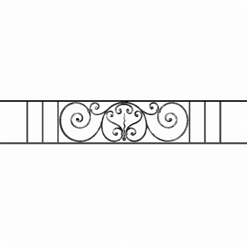 Appui de fenêtre type AF011 à sceller dans votre tableau de fenêtre. Longueur finie de 1640mm et Hauteur finie de 290mm. Convient pour les tableaux de fenêtre de 1540mm. 50mm de scellement sont prévue de chaque côté. Main courante laminée de 1540mm de long en fer forgé sur le dessus. Motif au centre de 860mm de long par 270mm de haut. Le reste de la structure est en acier carré plein de 12mm de section.