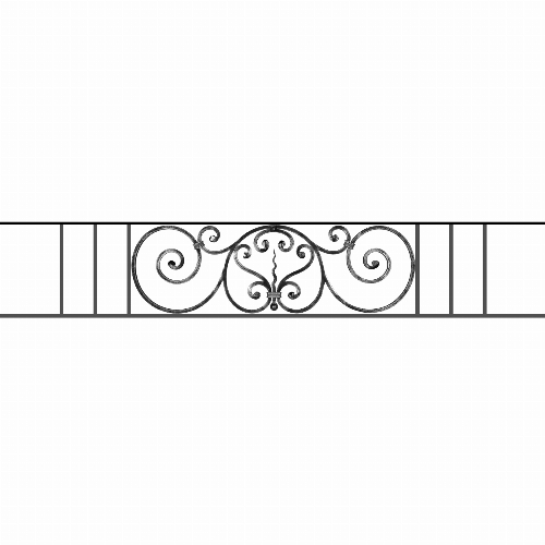 Appui de fenêtre type AF011 à sceller dans votre tableau de fenêtre. Longueur finie de 1650mm et Hauteur finie de 290mm. Convient pour les tableaux de fenêtre de 1550mm. 50mm de scellement sont prévue de chaque côté. Main courante laminée de 1550mm de long en fer forgé sur le dessus. Motif au centre de 860mm de long par 270mm de haut. Le reste de la structure est en acier carré plein de 12mm de section.