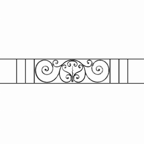 Appui de fenêtre type AF011 à sceller dans votre tableau de fenêtre. Longueur finie de 1660mm et Hauteur finie de 290mm. Convient pour les tableaux de fenêtre de 1560mm. 50mm de scellement sont prévue de chaque côté. Main courante laminée de 1560mm de long en fer forgé sur le dessus. Motif au centre de 860mm de long par 270mm de haut. Le reste de la structure est en acier carré plein de 12mm de section.
