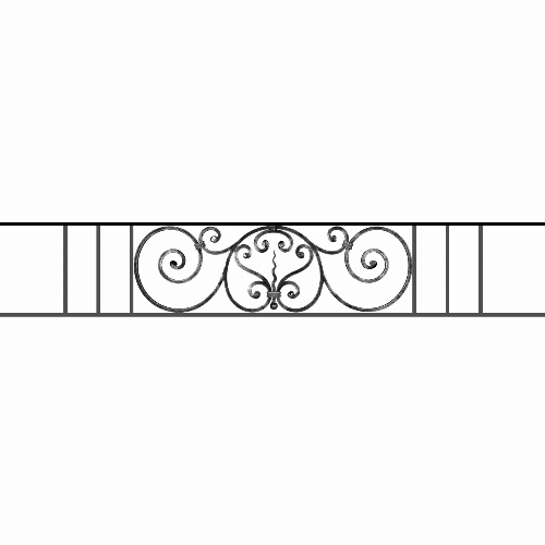 Appui de fenêtre type AF011 à sceller dans votre tableau de fenêtre. Longueur finie de 1680mm et Hauteur finie de 290mm. Convient pour les tableaux de fenêtre de 1580mm. 50mm de scellement sont prévue de chaque côté. Main courante laminée de 1580mm de long en fer forgé sur le dessus. Motif au centre de 860mm de long par 270mm de haut. Le reste de la structure est en acier carré plein de 12mm de section.