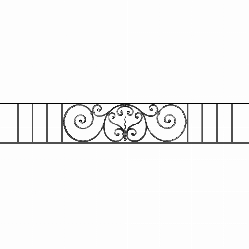 Appui de fenêtre type AF011 à sceller dans votre tableau de fenêtre. Longueur finie de 1730mm et Hauteur finie de 290mm. Convient pour les tableaux de fenêtre de 1630mm. 50mm de scellement sont prévue de chaque côté. Main courante laminée de 1630mm de long en fer forgé sur le dessus. Motif au centre de 860mm de long par 270mm de haut. Le reste de la structure est en acier carré plein de 12mm de section.