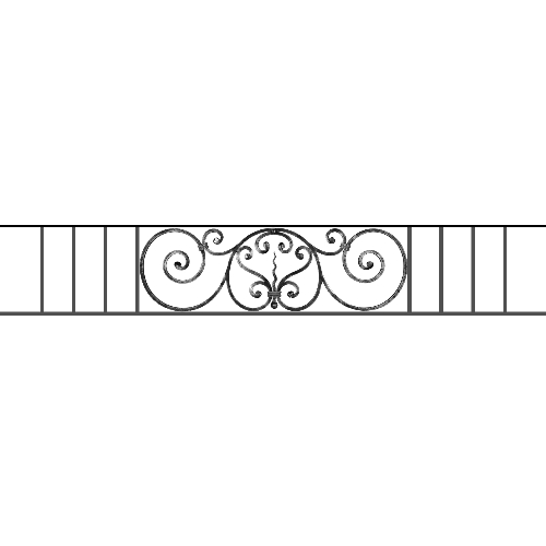 Appui de fenêtre type AF011 à sceller dans votre tableau de fenêtre. Longueur finie de 1750mm et Hauteur finie de 290mm. Convient pour les tableaux de fenêtre de 1650mm. 50mm de scellement sont prévue de chaque côté. Main courante laminée de 1650mm de long en fer forgé sur le dessus. Motif au centre de 860mm de long par 270mm de haut. Le reste de la structure est en acier carré plein de 12mm de section.