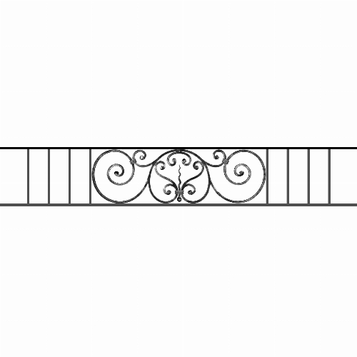 Appui de fenêtre type AF011 à sceller dans votre tableau de fenêtre. Longueur finie de 1760mm et Hauteur finie de 290mm. Convient pour les tableaux de fenêtre de 1660mm. 50mm de scellement sont prévue de chaque côté. Main courante laminée de 1660mm de long en fer forgé sur le dessus. Motif au centre de 860mm de long par 270mm de haut. Le reste de la structure est en acier carré plein de 12mm de section.