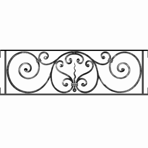 Appui de fenêtre type AF011 à visser dans votre tableau de fenêtre. Longueur finie de 940mm et Hauteur finie de 290mm. Convient pour les tableaux de fenêtre de 940mm. Main courante laminée de 940mm de long en fer forgé sur le dessus. Motif au centre de 860mm de long par 270mm de haut. Le reste de la structure est en acier carré plein de 12mm de section.
