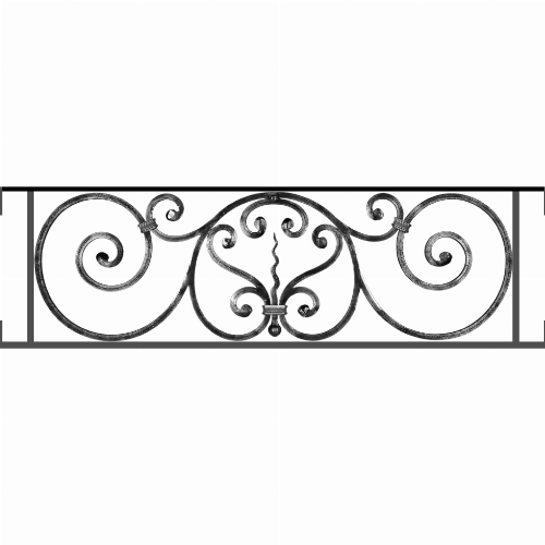 Appui de fenêtre type AF011 à visser dans votre tableau de fenêtre. Longueur finie de 980mm et Hauteur finie de 290mm. Convient pour les tableaux de fenêtre de 980mm. Main courante laminée de 980mm de long en fer forgé sur le dessus. Motif au centre de 860mm de long par 270mm de haut. Le reste de la structure est en acier carré plein de 12mm de section.