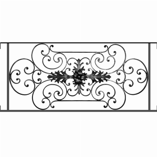 Appui de fenêtre type AF012 à visser dans votre tableau de fenêtre. Longueur finie de 1230mm et Hauteur finie de 544mm. Convient pour les tableaux de fenêtre de 1230mm. Main courante laminée de 1230mm de long en fer forgé sur le dessus. Motif au centre de 1090mm de long par 520mm de haut. Le reste de la structure est en tube acier carré de 16mm de section.