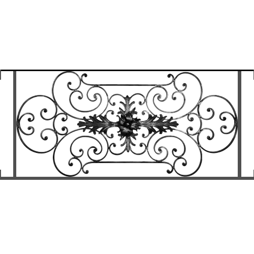 Appui de fenêtre type AF012 à visser dans votre tableau de fenêtre. Longueur finie de 1250mm et Hauteur finie de 544mm. Convient pour les tableaux de fenêtre de 1250mm. Main courante laminée de 1250mm de long en fer forgé sur le dessus. Motif au centre de 1090mm de long par 520mm de haut. Le reste de la structure est en tube acier carré de 16mm de section.