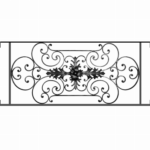 Appui de fenêtre type AF012 à visser dans votre tableau de fenêtre. Longueur finie de 1270mm et Hauteur finie de 544mm. Convient pour les tableaux de fenêtre de 1270mm. Main courante laminée de 1270mm de long en fer forgé sur le dessus. Motif au centre de 1090mm de long par 520mm de haut. Le reste de la structure est en tube acier carré de 16mm de section.